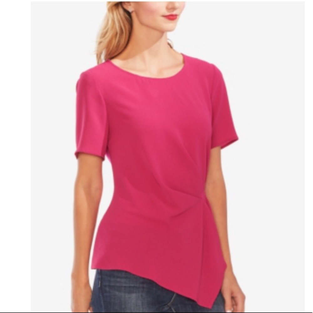 Vince Camuto Side Pleat Mixed Media Blouse NEW